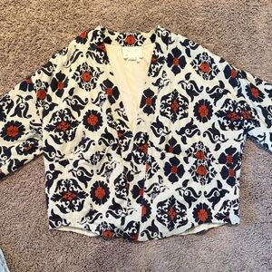 Anthropologie quilted super soft batik print kimono jacket cardigan blue red  S